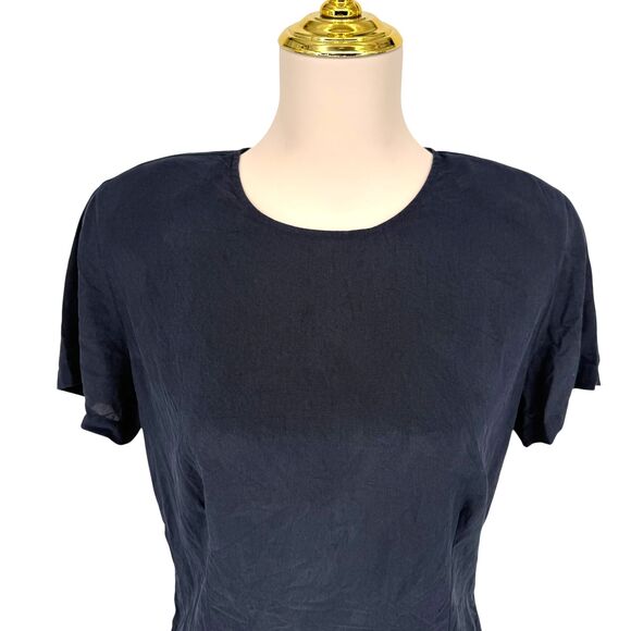 VTG Evan-Picone Silk Blouse Top Size 8 Blue Round Neck Button Shoulder Pads Boxy - Picture 3 of 12